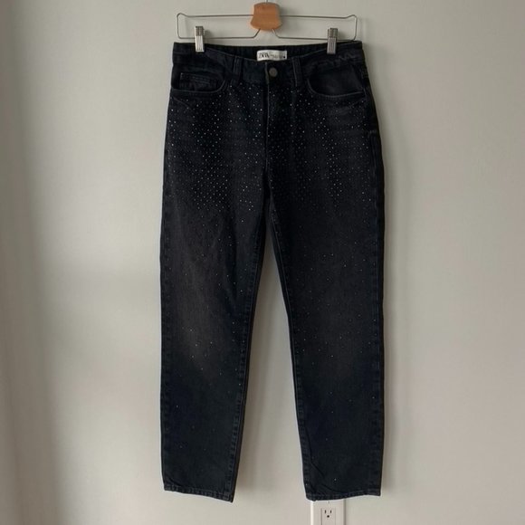 Zara Mid Rise Straight Leg Jewel Rhinestone Jeans - Picture 4 of 6